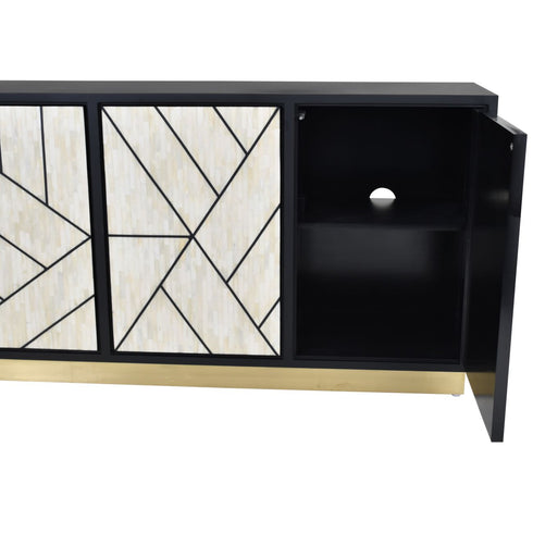 Libra Credenza Abstract 3 Door Cabinet with Bone Inlay